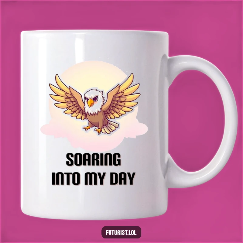 Funny Eagle Freedom Mug: Majestic Character Soaring Through Neon Skies