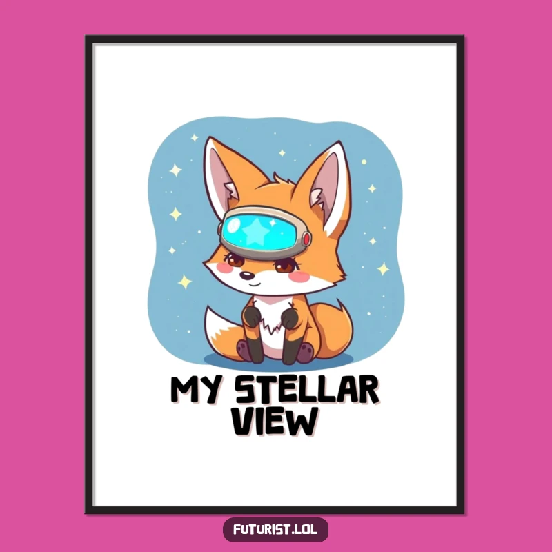 Funny Fox Sci-Fi Digital Art: Curious Character Peering at Holographic Star Map