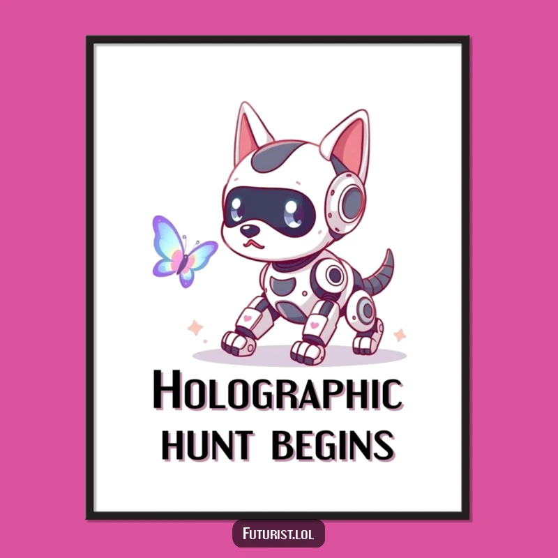 Funny Robot Dog Butterfly Digital Art: Playful Tech Decor for Walls