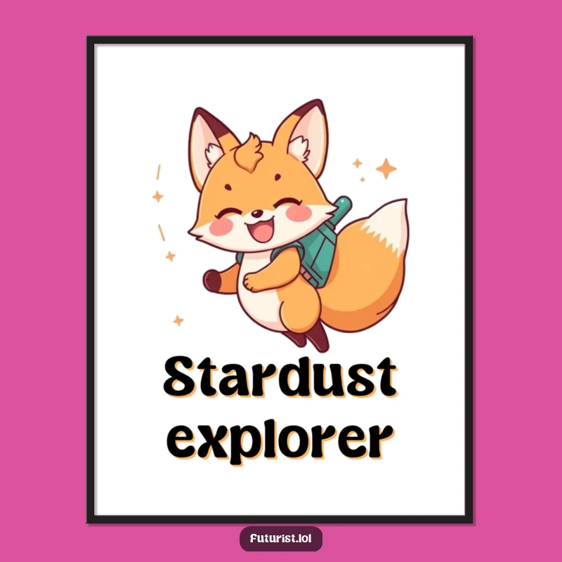 Funny Fox Cub Jetpack Digital Art: Instant Cosmic Laughs For Your Walls