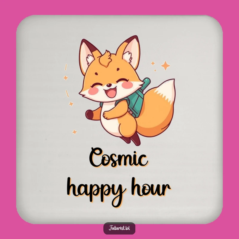 Funny Fox Cub Jetpack Coaster: Protect Surfaces With Cosmic Humor