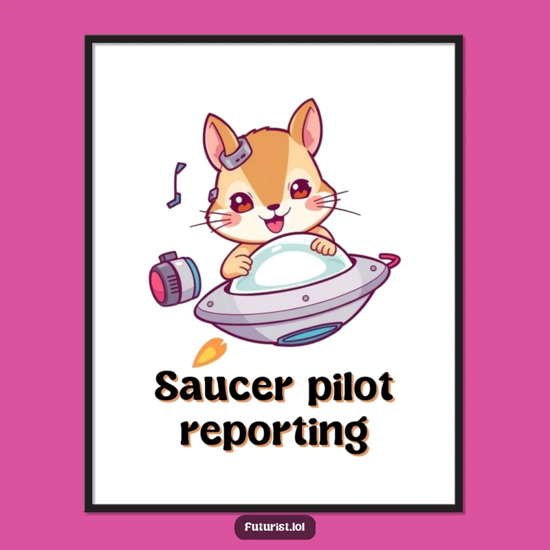 Funny Squirrel UFO Poster: Stellar Wall Art with Sci-Fi Humor