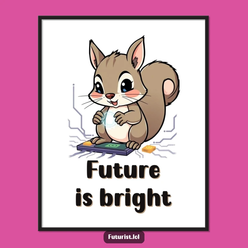 Funny Squirrel Genius Poster: Determined Character Mastering Glowing Circuits