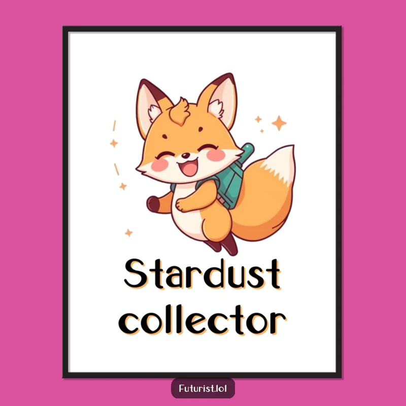 Funny Fox Cub Jetpack Poster: Hilarious Cosmic Art for Galactic Decor