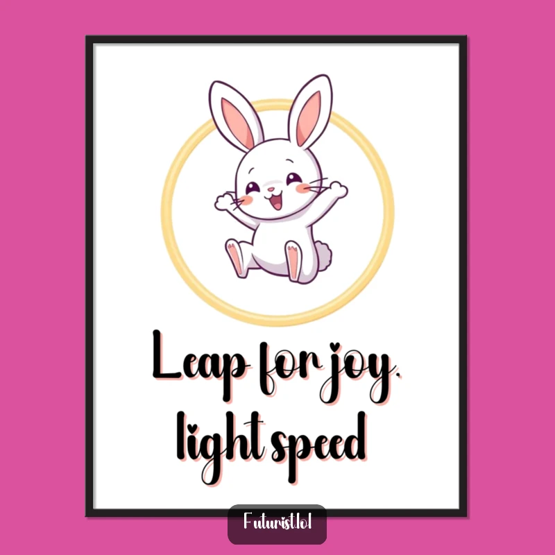 Funny Free Printable Wall Art: Playful Rabbit Light Hoop Jumping Downloadable Art