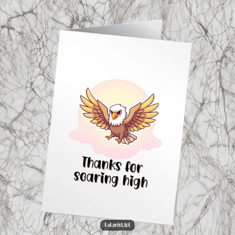 Funny Free Printable Thank You Card: Majestic eagle soaring through a neon sky, conveying thanks.